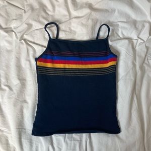 Cropped Garage Tank Top | US Size S | Navy Blue with Red, Yellow, and Blue Bands